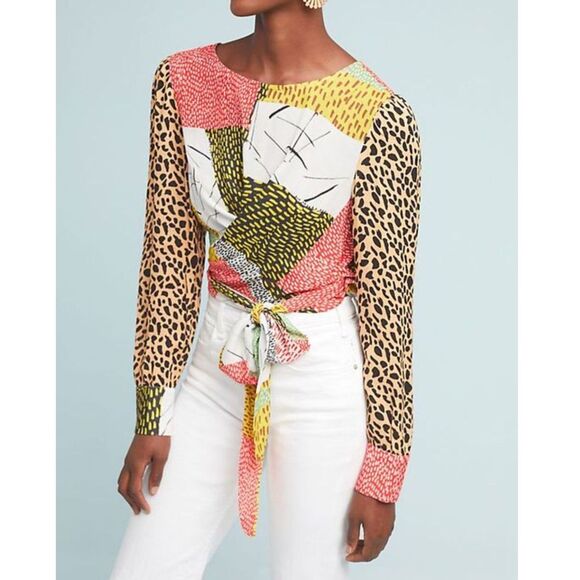 Anthropologie Tops - Anthropologie Blank London Leopard Patchwork Top Blouse Wrap Size P